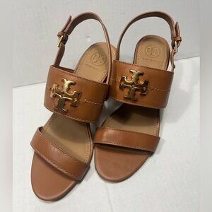 Tory Burch Everly 65MM Heel Sandal Slide Calf Leather Brown Size: 7
